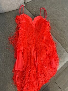 Vibrant salmon ZYM Fringe ballroom Dress child large